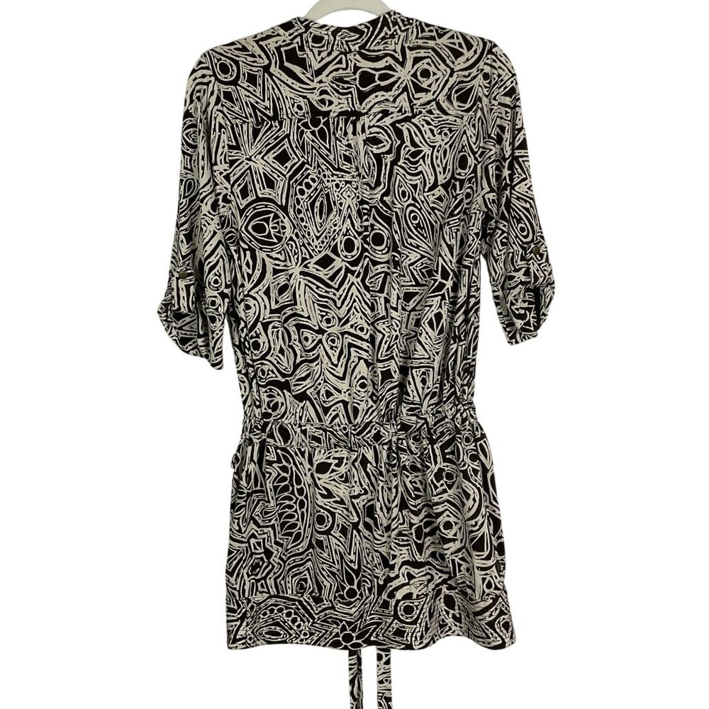 Diane von Furstenberg brown and white printed 3/4 sleeve silk shift dress, sz 10 - Picture 7 of 11